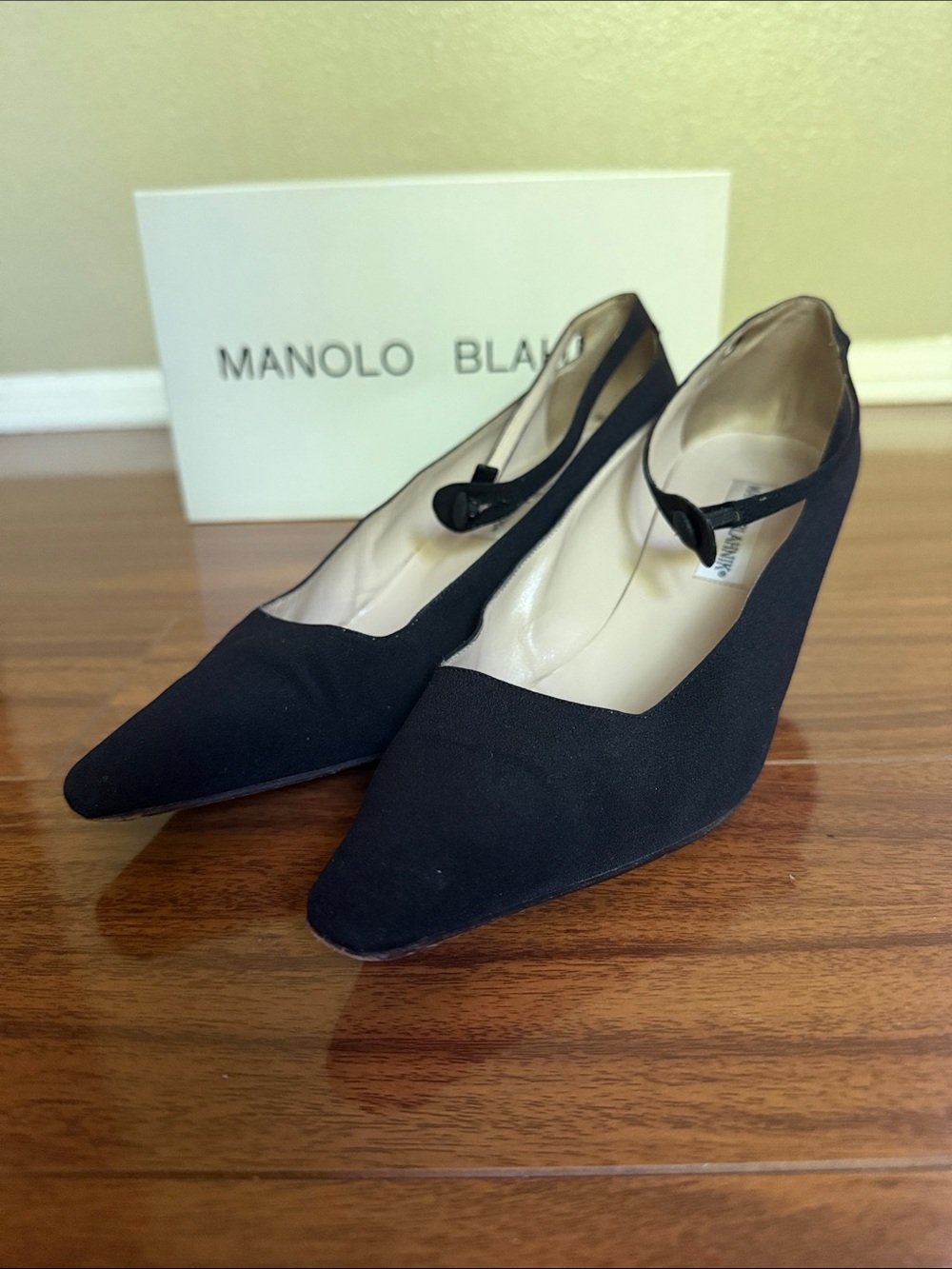 Manolo Blahnik Black Pointed-Toe Mary Jane Pumps